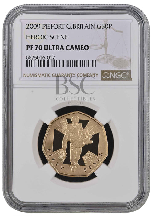 Elizabeth II, 2009 Gold Proof "Victoria Cross" Piedfort Fifty Pence NGC PF70 Ultra Cameo
