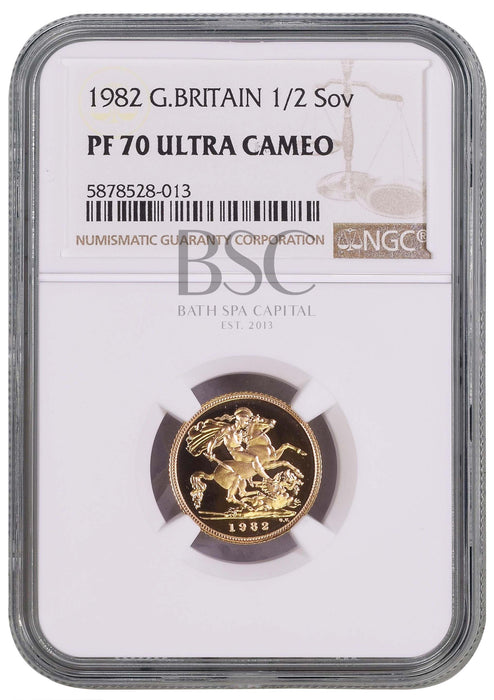 Elizabeth II, 1982 Gold Proof Half Sovereign NGC PF70 Ultra Cameo