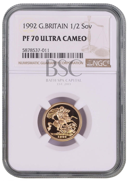 Elizabeth II, 1992 Gold Proof Half Sovereign NGC PF70 Ultra Cameo