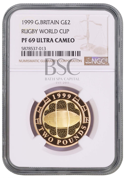 Elizabeth II, 1999 Gold Proof "Rugby World Cup" Two Pounds NGC PF69 Ultra Cameo