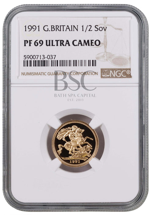 Elizabeth II, 1991 Gold Proof Half Sovereign NGC PF69 Ultra Cameo