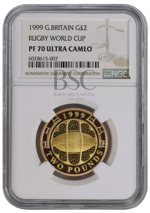 Elizabeth II, 1999 Gold Proof "Rugby World Cup" Two Pounds NGC PF70 Ultra Cameo