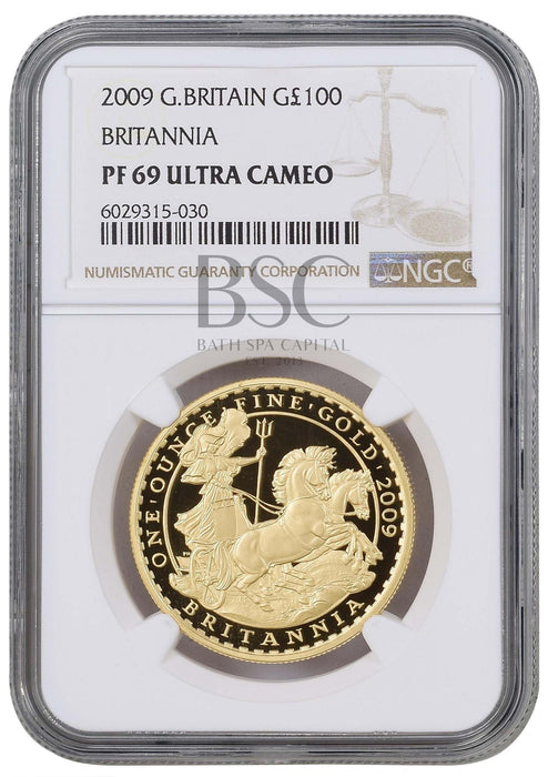 Elizabeth II, 2009 Gold Proof Britannia 100 Pounds NGC PF69 Ultra Cameo