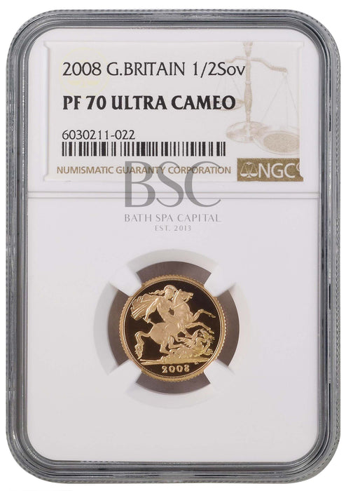 Elizabeth II, 2008 Gold Proof Half Sovereign NGC PF70 Ultra Cameo