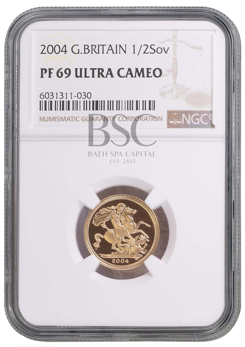 Elizabeth II, 2004 Gold Proof Half Sovereign NGC PF69 Ultra Cameo