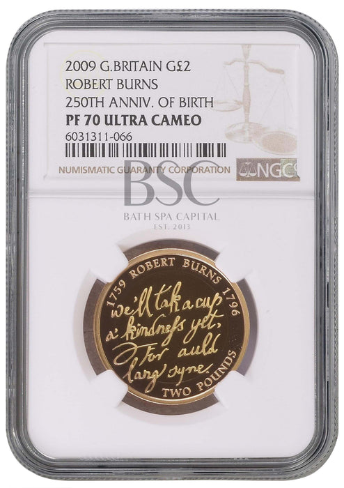 Elizabeth II, 2009 Gold Proof "Robert Burns" Two Pounds NGC PF70 Ultra Cameo