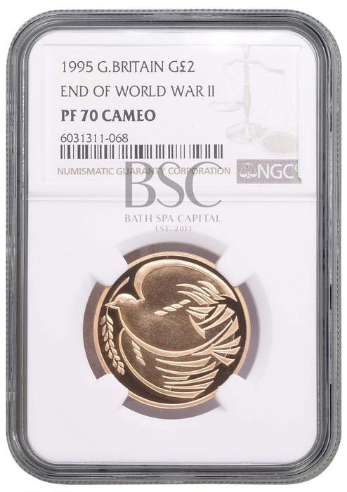 Elizabeth II, 1995 Gold Proof "End of World War II" Two Pounds NGC PF70 Ultra Cameo
