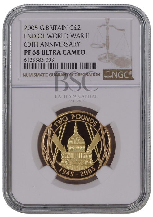 Elizabeth II, 2005 Gold Proof "End of World War II" Two Pounds NGC PF68 Ultra Cameo