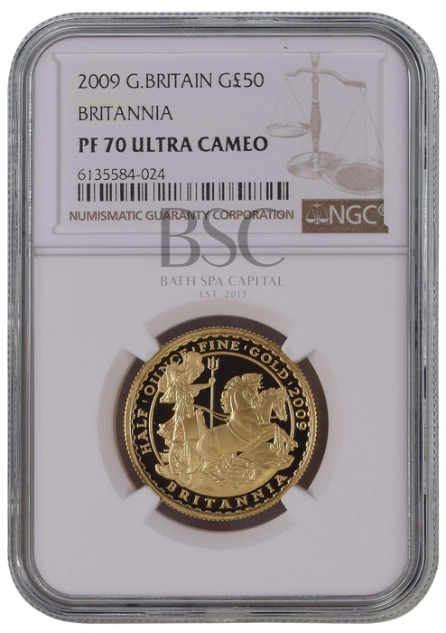 Elizabeth II, 2009 Gold Proof Britannia Fifty Pounds NGC PF70 Ultra Cameo
