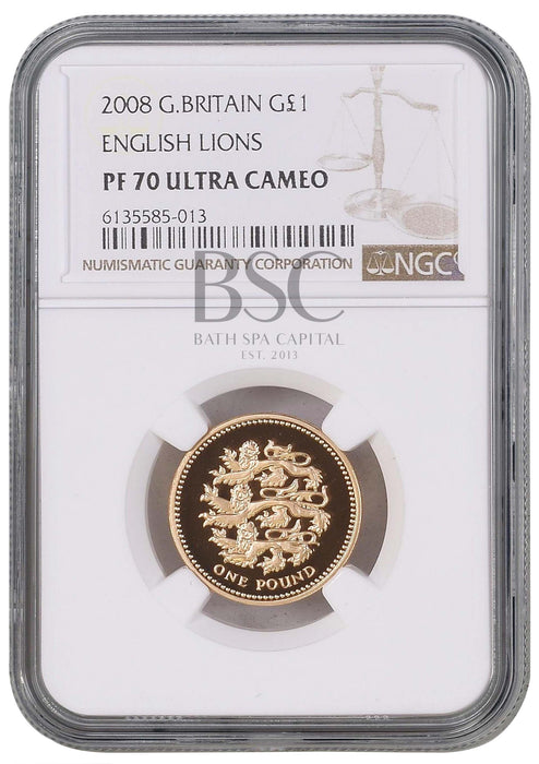 Elizabeth II, 2008 Gold Proof "English Lions" One Pound NGC PF70 Ultra Cameo