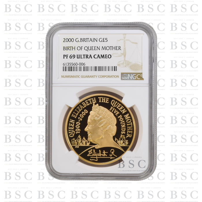 2000 £5 Quintuple Sovereign Birth of Queen Mother Proof Gold Coin PF69 NGC