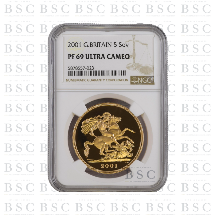 2001 £5 St George Quintuple Sovereign Proof Gold Coin NGC PF69 Ultra Cameo