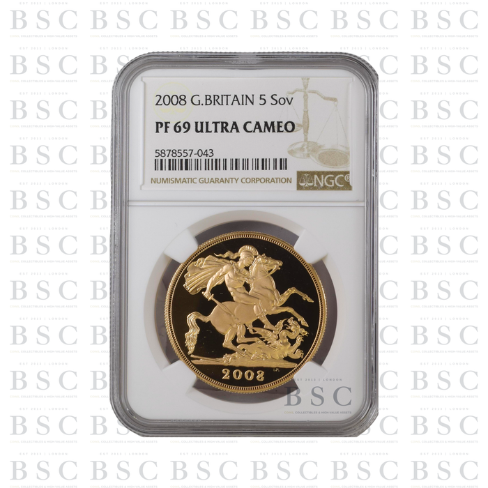 2008 £5 St George Quintuple Sovereign Proof Gold Coin NGC PF69 Ultra Cameo
