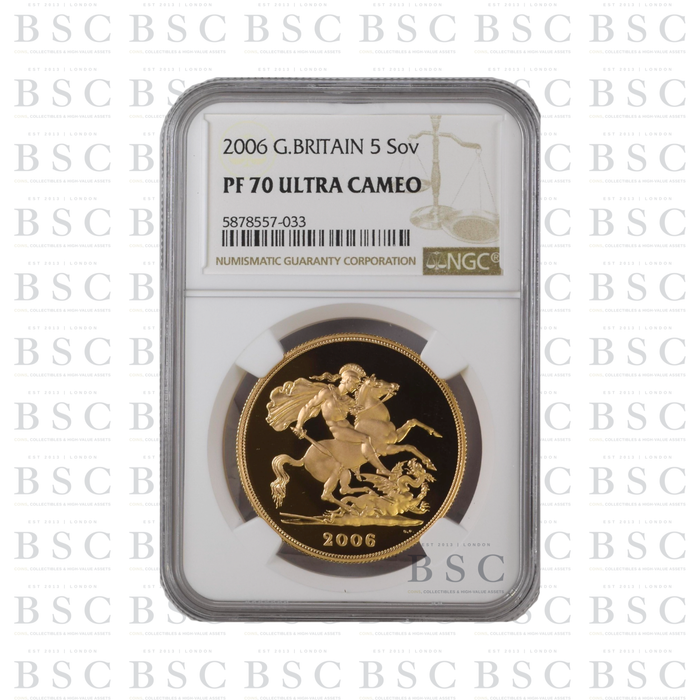 2006 £5 St George Quintuple Sovereign Proof Gold Coin NGC PF70 Ultra Cameo