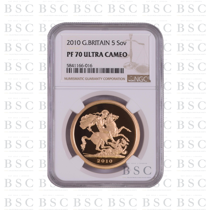 2010 £5 St George Quintuple Sovereign Proof Gold Coin NGC PF70 Ultra Cameo