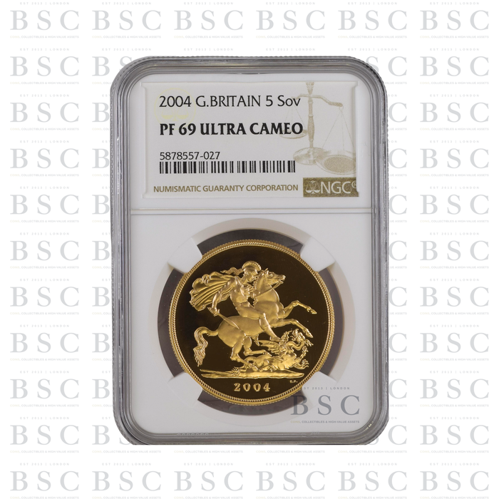 2004 £5 St George Quintuple Sovereign Proof Gold Coin NGC PF69 Ultra Cameo