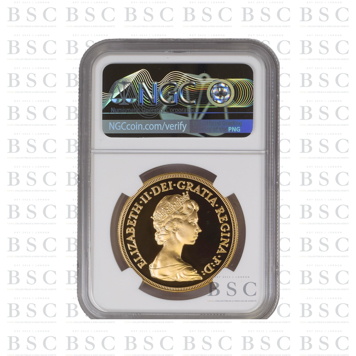 1984 £5 Quintuple Sovereign St George Proof Gold Coin NGC PF69 Ultra Cameo
