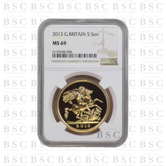 2013 £5 Quintuple Sovereign St George Gold Coin MS69 NGC