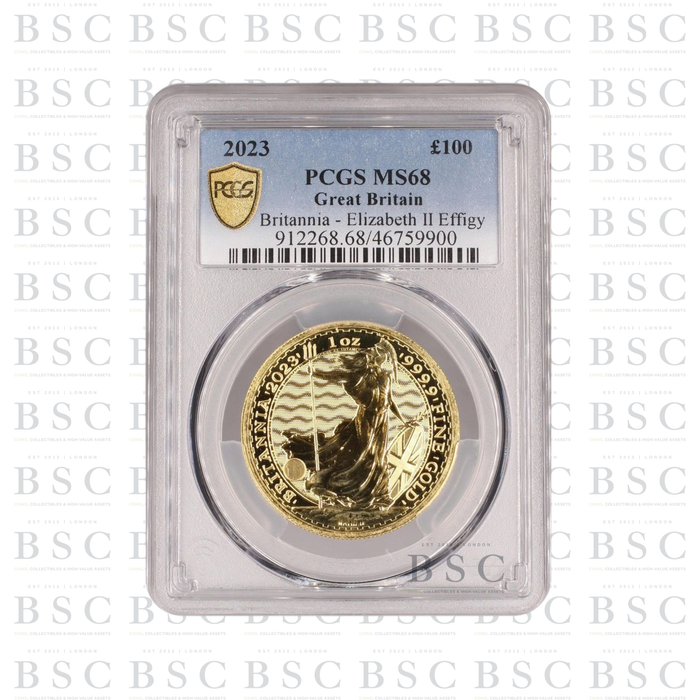 2023 1oz £100 Britannia Queen Elizabeth II Effigy Gold Coin - PCGS MS68