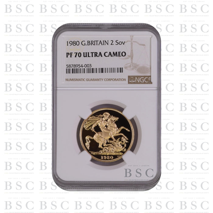 1980 £2 Double Sovereign Proof Gold Coin - NGC PF70 Ultra Cameo