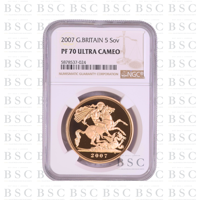2007 £5 Quintuple Sovereign St George Proof Gold Coin PF70 NGC