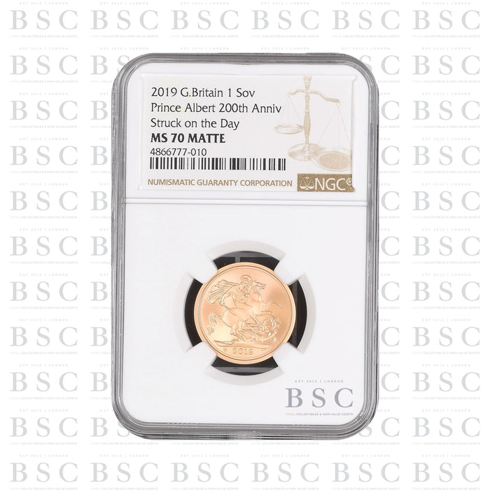 2019 GB Full Sovereign Gold Coin - Prince Albert 200th Anniversary Struck on the Day - NGC MS70 Matte