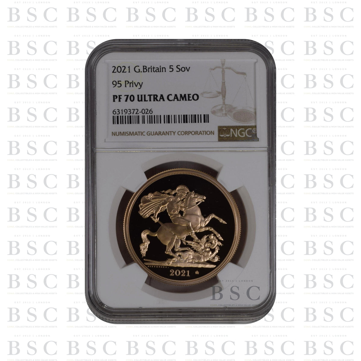 2021 Quintuple Sovereign Fifth Portrait 95 Privy Proof Gold Coin - NGC PF70 Ultra Cameo