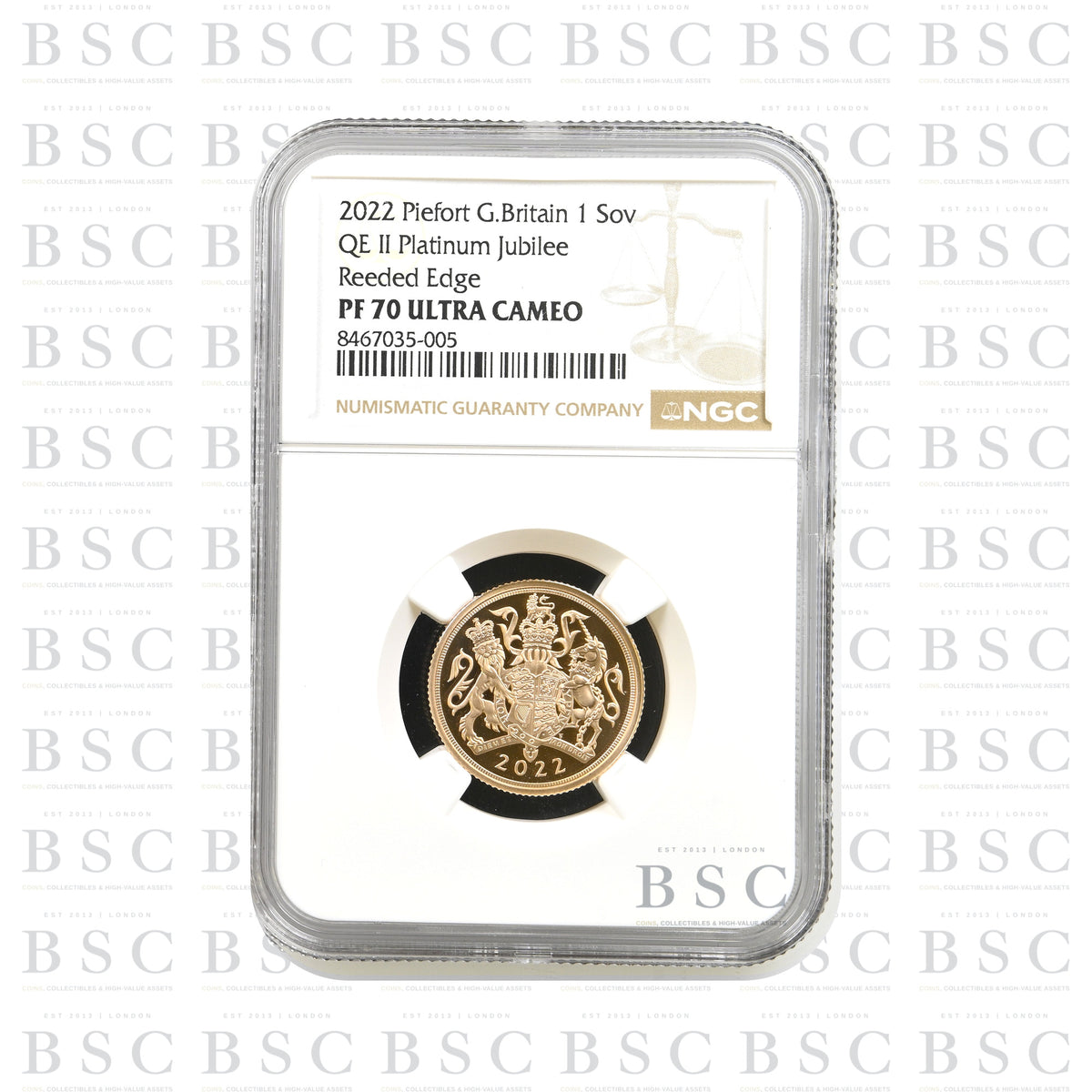 2022 Full Sovereign Piedfort Special Reverse - Platinum Jubilee - Reeded Edge - Proof Gold Coin - NGC PF70 Ultra Cameo