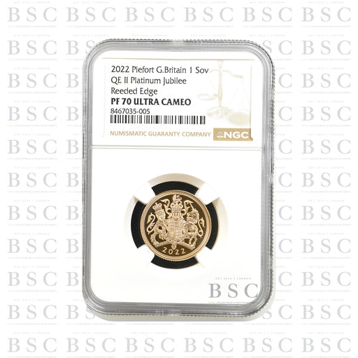 2022 Full Sovereign Piedfort Special Reverse - Platinum Jubilee - Reeded Edge - Proof Gold Coin - NGC PF70 Ultra Cameo