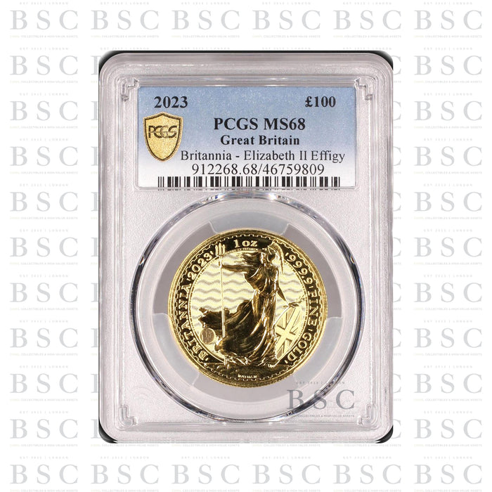 2023 1oz £100 Britannia Queen Elizabeth II Effigy Gold Coin - PCGS MS68