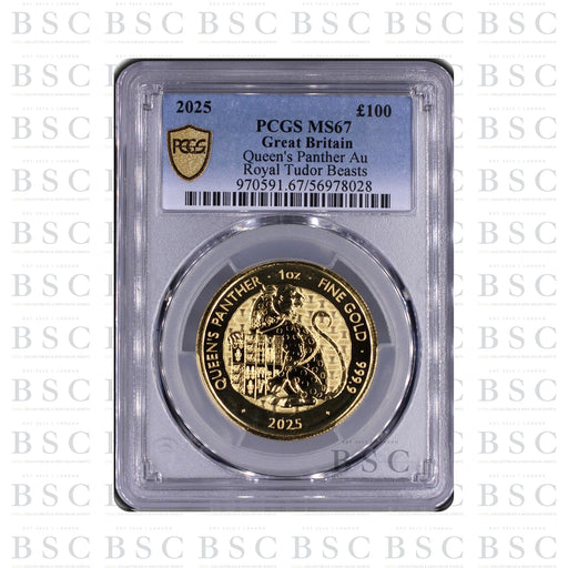 2025 1oz £100 Tudor Beasts Queen's Panther Gold Coin - PCGS MS67