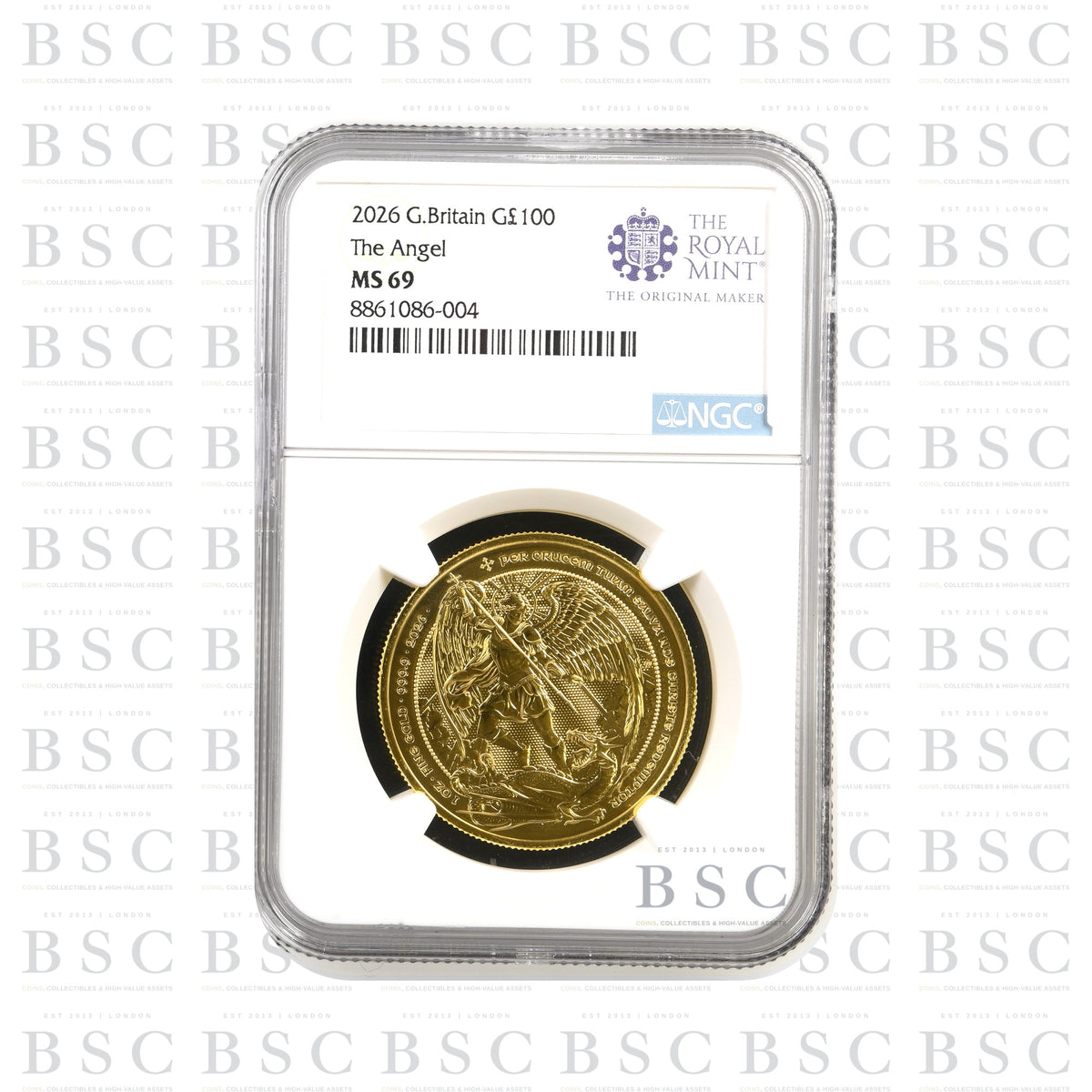 2026 1oz £100 The Angel Gold Coin - NGC MS69 — front; NGC 8861086-004