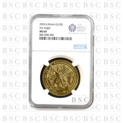 2026 1oz £100 The Angel Gold Coin - NGC MS69 — front; NGC 8861086-004
