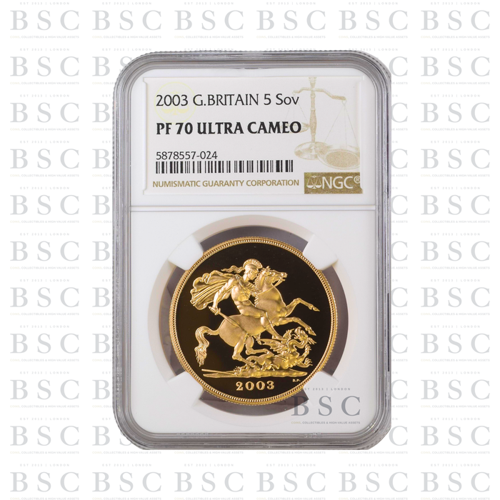 2003 £5 St George Quintuple Sovereign Proof Gold Coin PF70 NGC