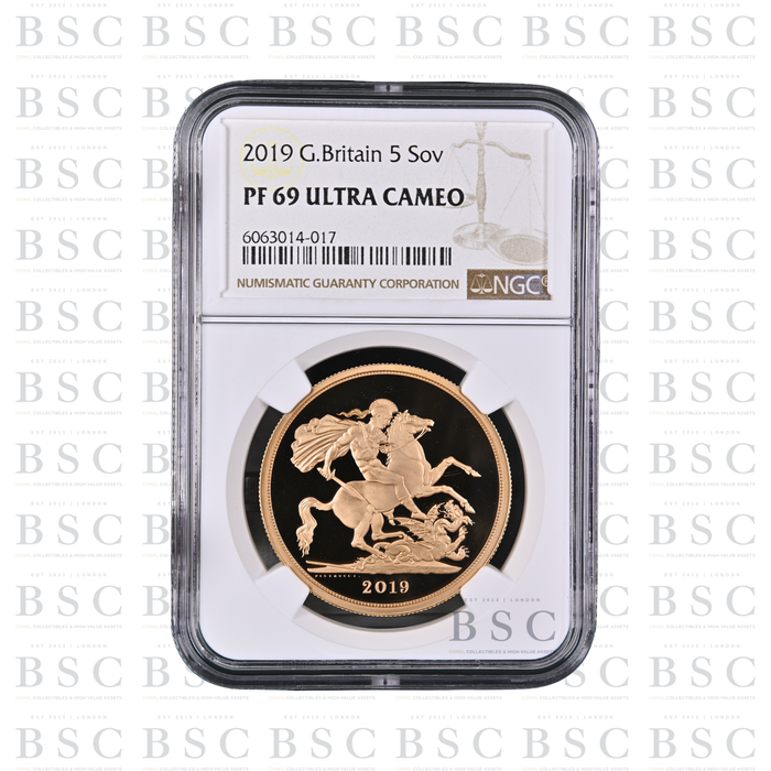 2019 £5 Quintuple Sovereign St George Proof Gold Coin PF69 NGC