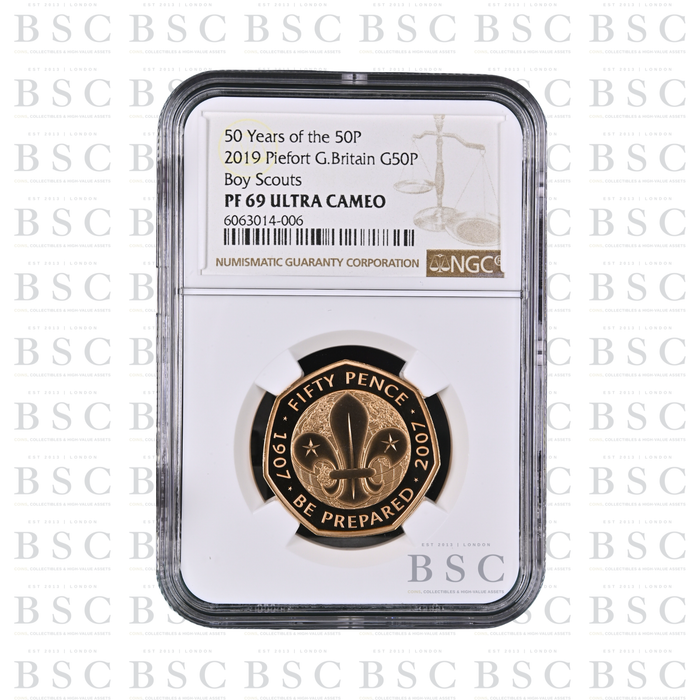 2019 50p Piedfort Scouting Proof Gold Coin PF69 NGC