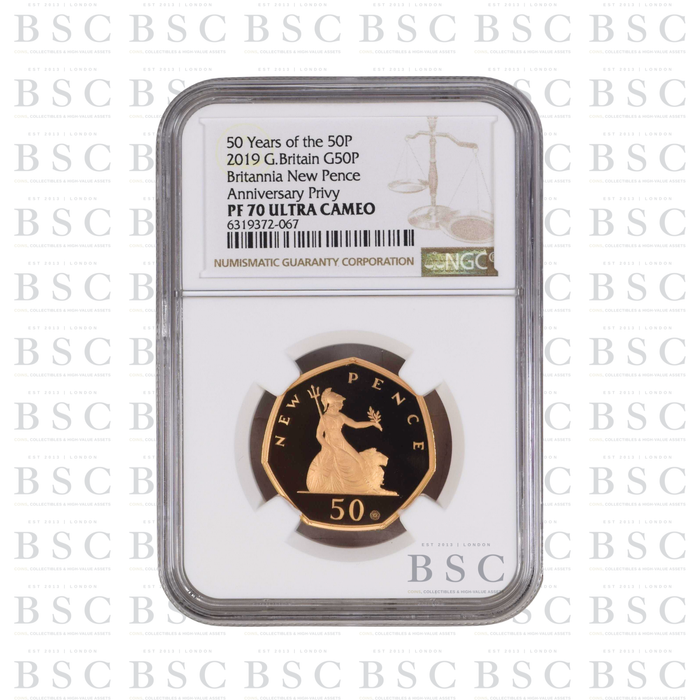 2019 50p Elizabeth II Privy Anniversary Proof Gold Coin PF70 NGC