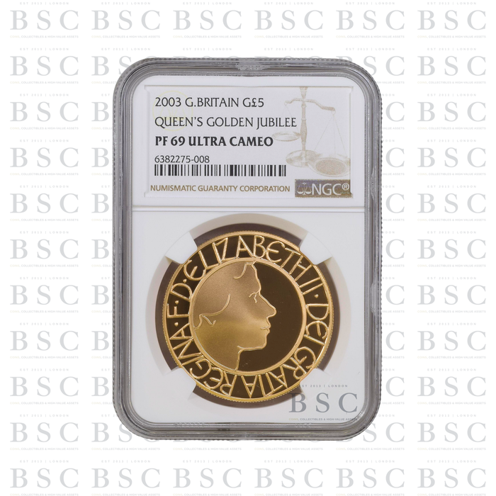 2003 £5 Queen’s Golden Jubilee Coronation Anniversary Proof Gold Coin PF69 NGC