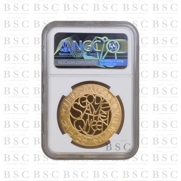 2003 £5 Queen’s Golden Jubilee Coronation Anniversary Proof Gold Coin PF69 NGC