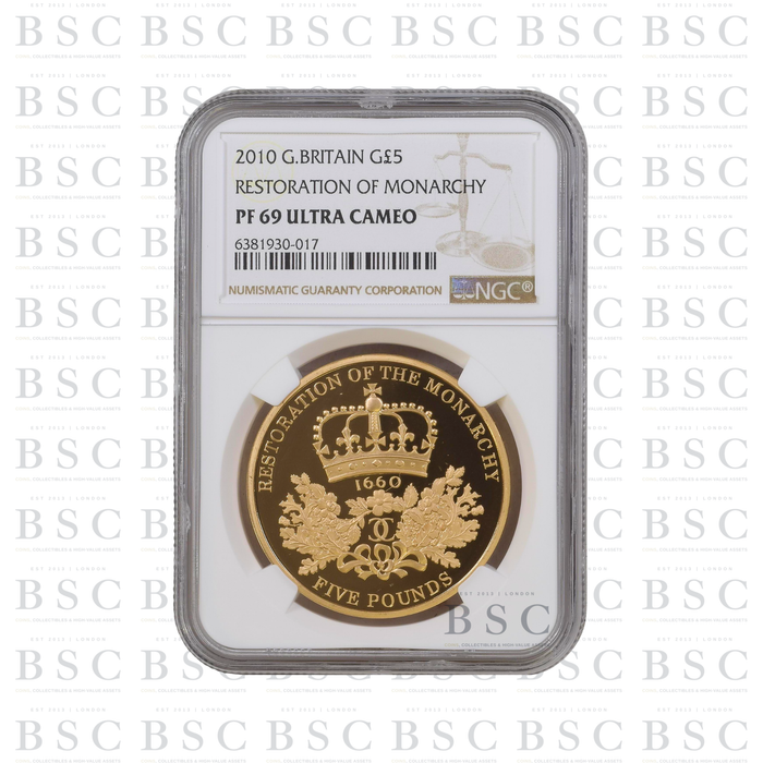 2010 £5 Britain Restoration of the Monarchy Proof Gold Coin PF69 NGC