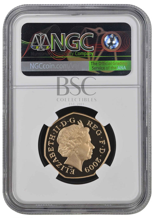 Elizabeth II, 2009 Gold Proof "Johnson's Dictionary" Piedfort Fifty Pence NGC PF69 Ultra Cameo
