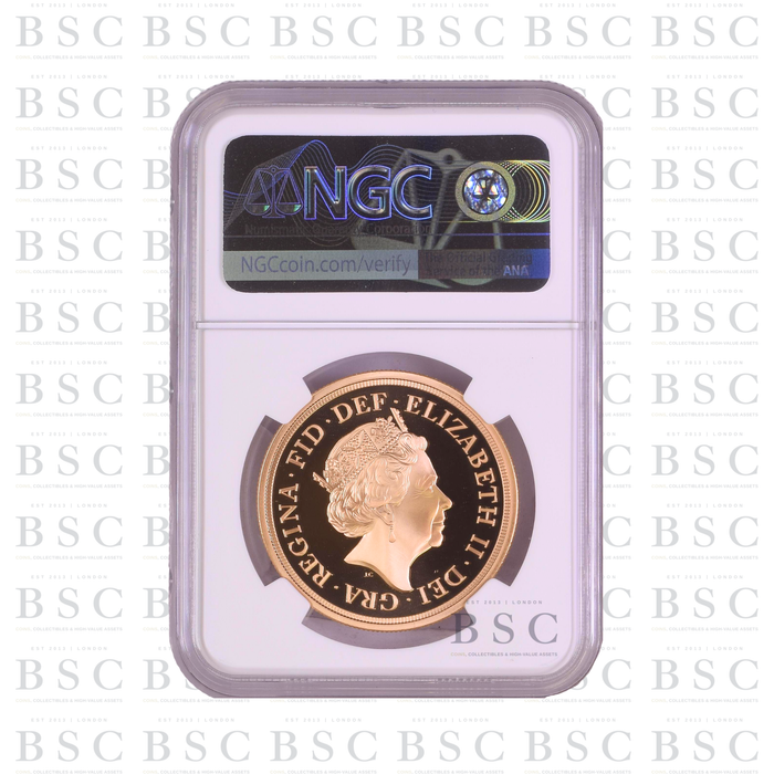 2018 £5 Quintuple Sovereign St George Sapphire Privy Proof Gold Coin PF70 NGC