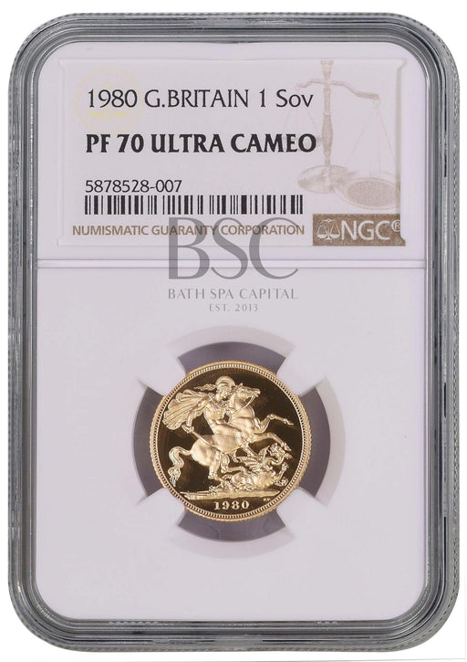 Elizabeth II, 1980 Gold Proof Sovereign NGC PF70 Ultra Cameo