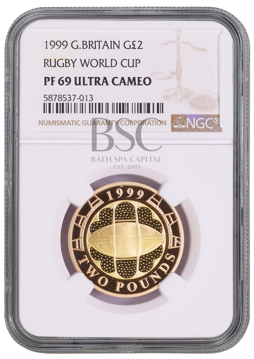Elizabeth II, 1999 Gold Proof "Rugby World Cup" Two Pounds NGC PF69 Ultra Cameo