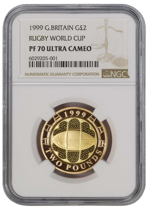 Elizabeth II, 1999 Gold Proof "Rugby World Cup" Two Pounds NGC PF70 Ultra Cameo