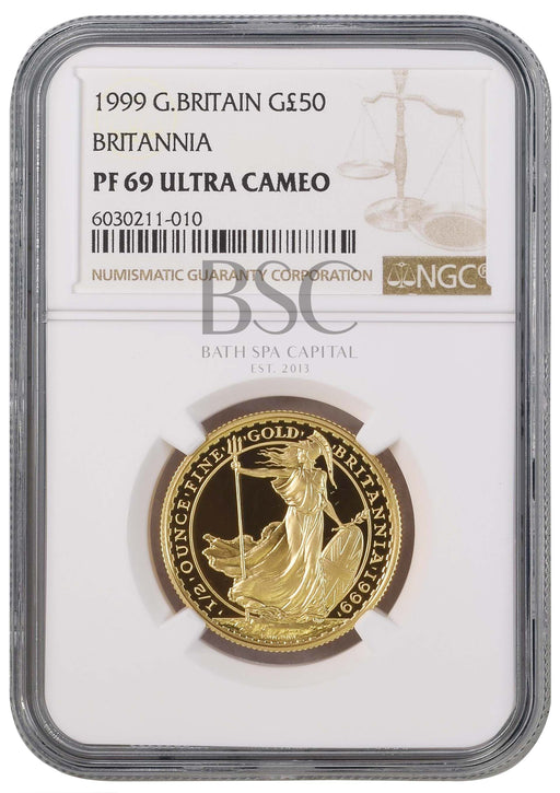 Elizabeth II, 1999 Gold Proof Britannia Fifty Pounds NGC PF70 Ultra Cameo