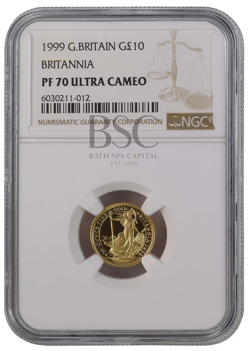 Elizabeth II, 1999 Gold Proof Britannia Ten Pounds NGC PF70 Ultra Cameo