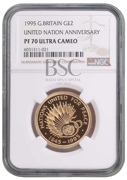 Elizabeth II, 1995 Gold Proof "United Nations" Two Pounds NGC PF70 Ultra Cameo