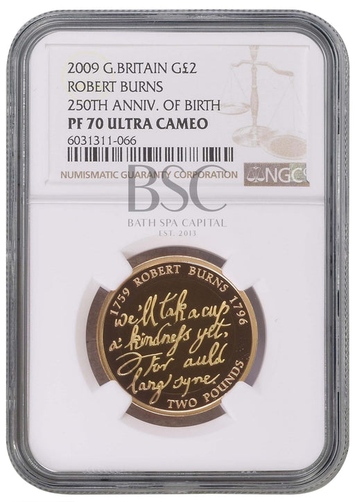 Elizabeth II, 2009 Gold Proof "Robert Burns" Two Pounds NGC PF70 Ultra Cameo