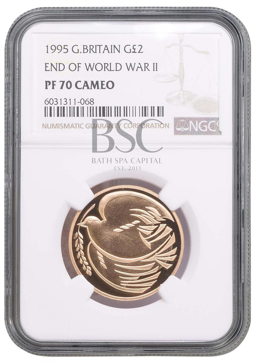 Elizabeth II, 1995 Gold Proof "End of World War II" Two Pounds NGC PF70 Ultra Cameo